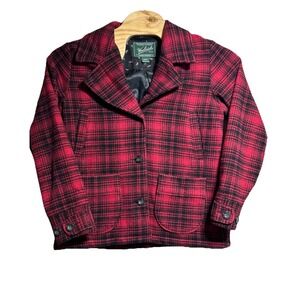 Woolrich Women Large Buffalo Plaid Wool Blend Button Jacket Pea Coat Christmas